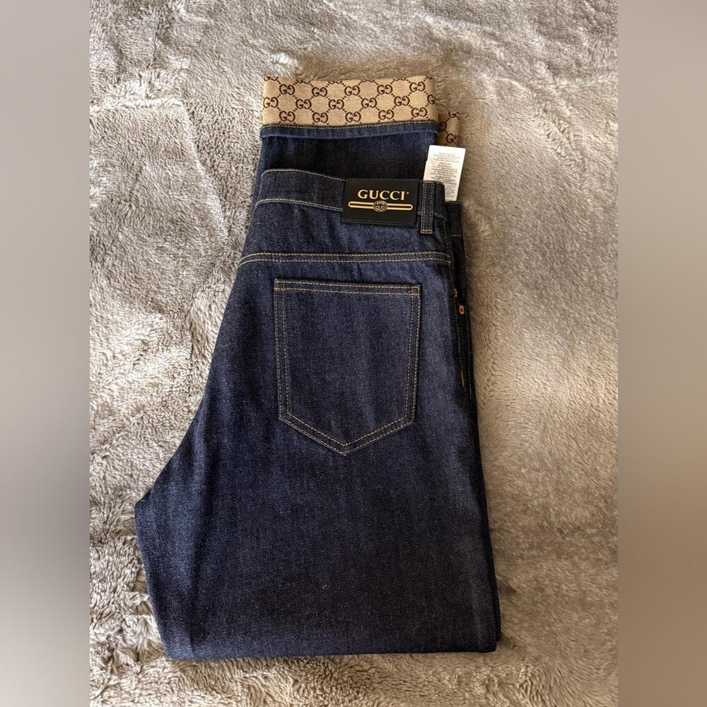 SOLD.     Gucci Men's Dark Blue Slim Jeans